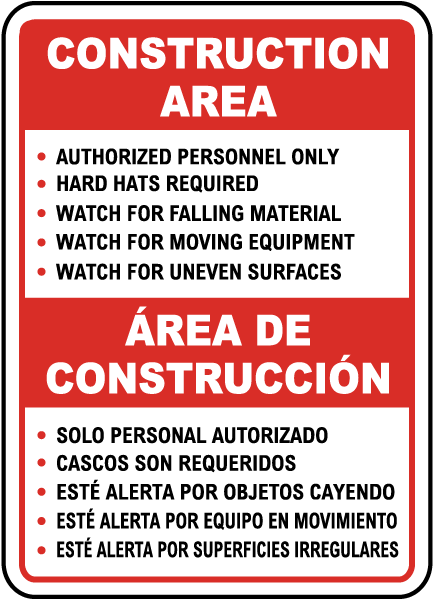 Bilingual Construction Area Rules Sign
12x18