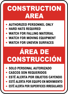 Bilingual Construction Area Rules Sign
12x18