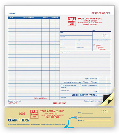 Service Orders, Carbon, Claim Check, Large Format
Size: 8 1/2 x 9 1/4"