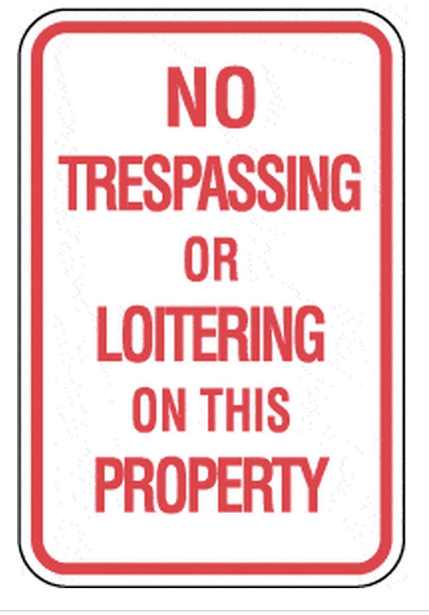 No Trespassing Or Loitering On This Property - 12x18