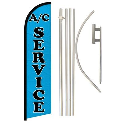 A/C Services (Blue) Windless Banner Flag &amp; Pole Kit