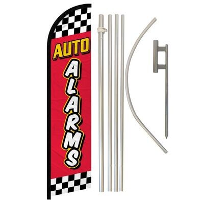 Auto Alarms (Red Checkered) Windless Banner Flag &amp; Pole Kit