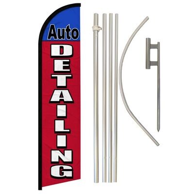 Auto Detailing (Red &amp; Blue) Windless Banner Flag &amp; Pole Kit