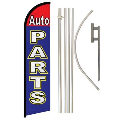 Auto Parts (Red &amp; Blue) Windless Banner Flag &amp; Pole Kit