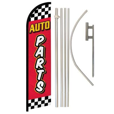 Auto Parts (Red Checkered) Windless Banner Flag &amp; Pole Kit