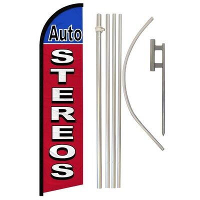 Auto Stereos (Red &amp; Blue) Windless Banner Flag &amp; Pole Kit
