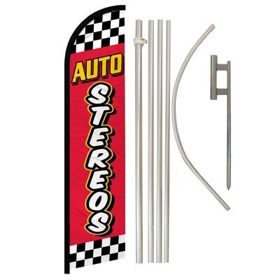 Auto Stereos (Red Checkered) Windless Banner Flag &amp; Pole Kit