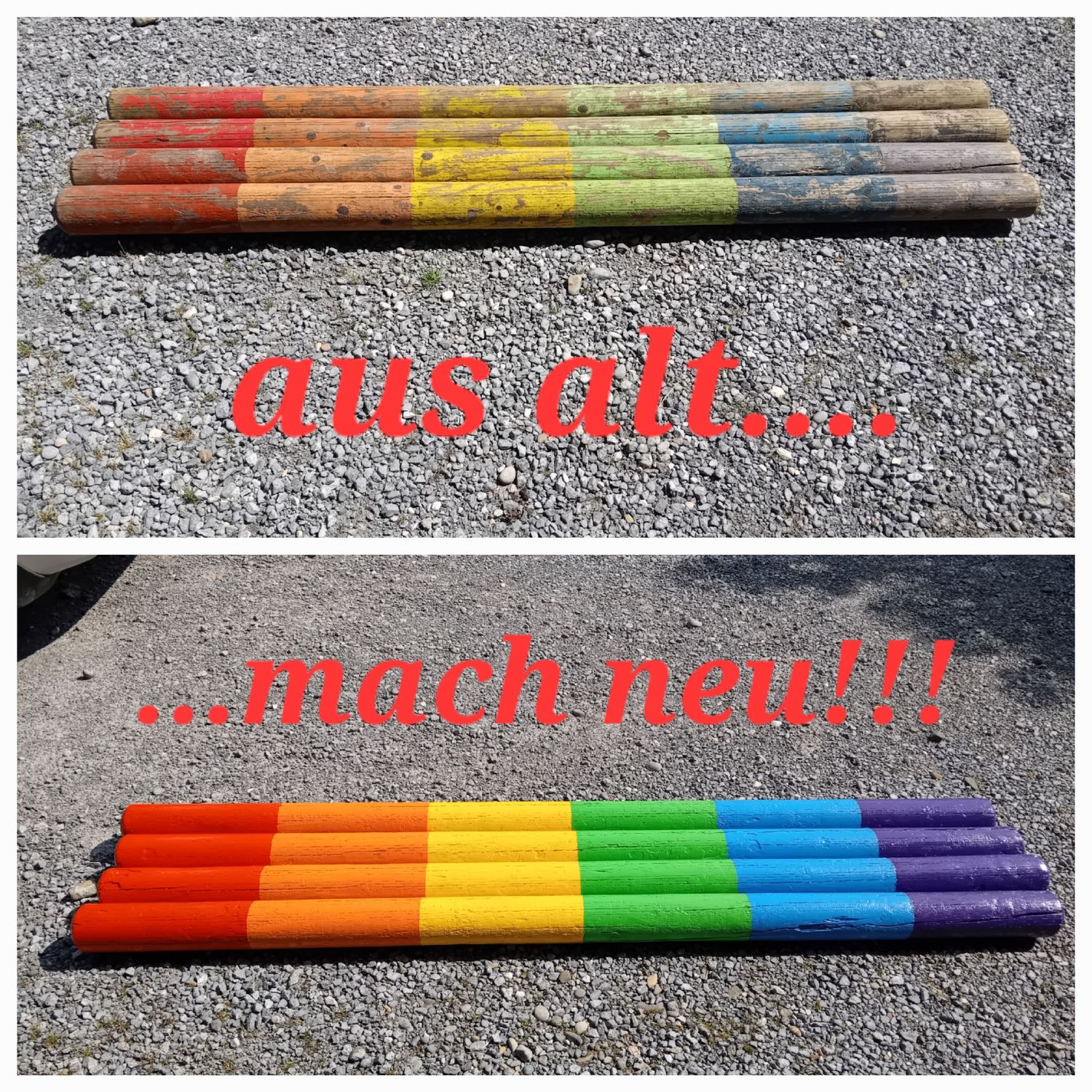 Aus alt mach neu! Stangen/Cavaletti neu streichen