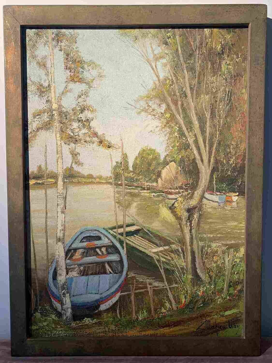 Zicht met bootjes op de Leie bij Deurle
Kunstenaar: Werner (Wer) Mahieu (Kortrijk 1920- 2015).