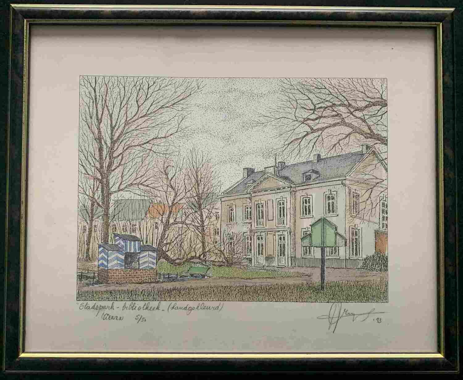 ​“Stadspark – bibliotheek” (handgekleurd) Tienen