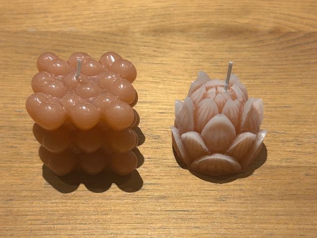 Pair of old pink candles Haert cube and Flower