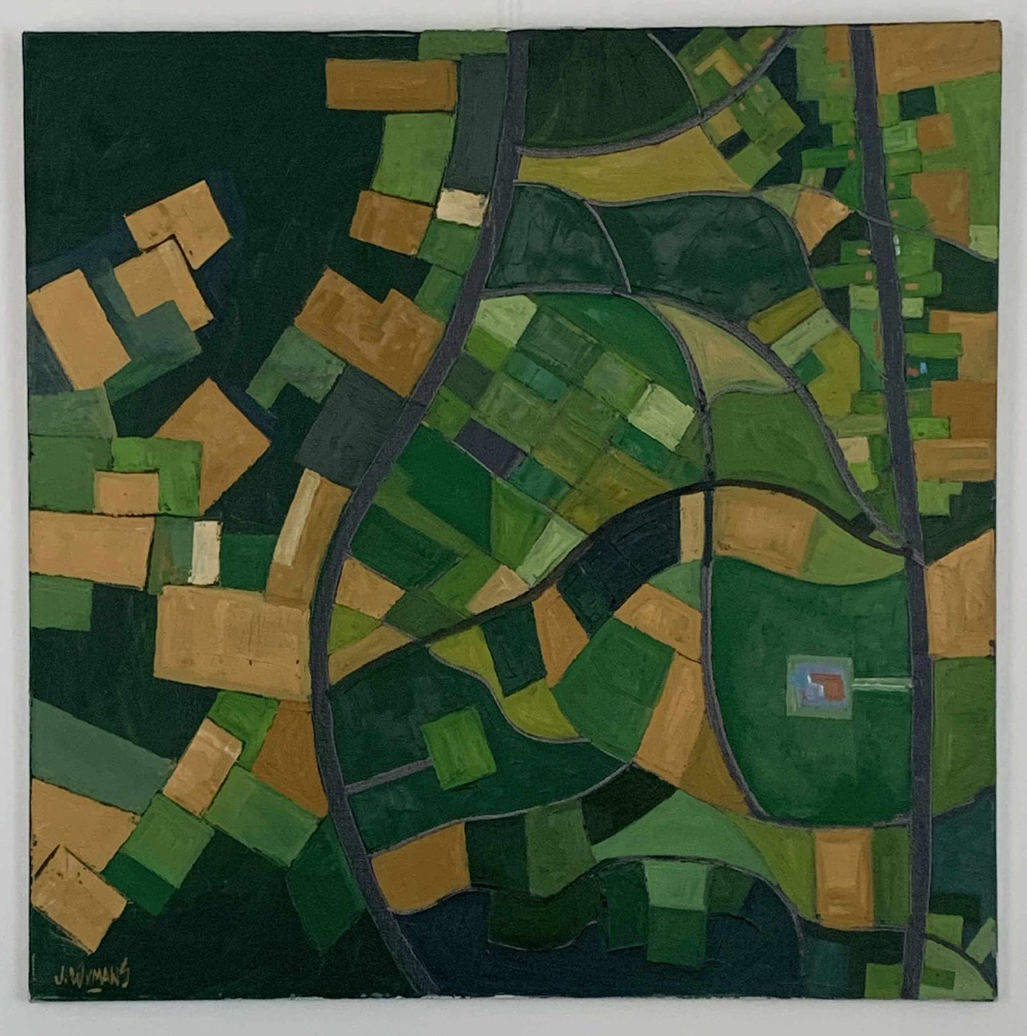 Luchtbeeld (agrarisch landschap met boederij)
Kunstenaar: John Wymans (1945-2006).