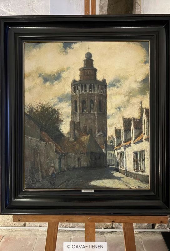 Toren van de Jeruzalemkapel te Brugge Schilder: Bernard Bosschaert (gesigneerd rechtsonder)