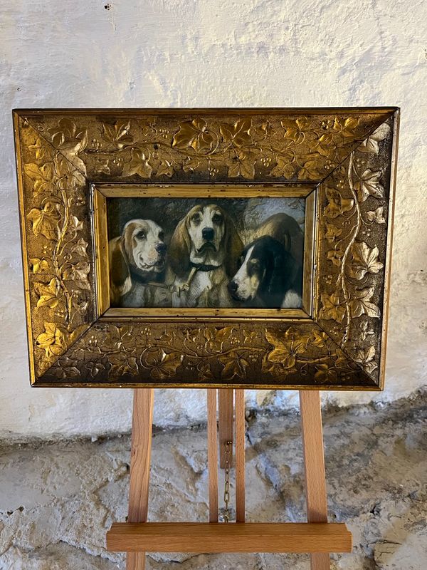​Art Nouveaulijst (met kleurenreproductie van drie Basset Hounds  Periode: Eind 19de / begin 20ste eeuw.