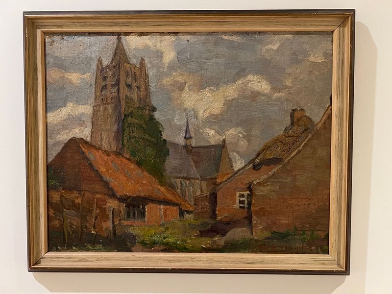 ​Zicht op de Grote Kerk en Gemeentetoren van Chaam  Kunstenaar: Marie van Gilse (1891-1968).