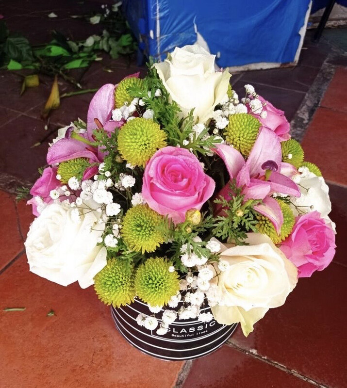 Mixed Flowers in a Round Box