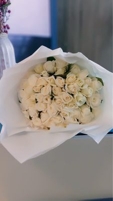 57 White Roses Bouquet