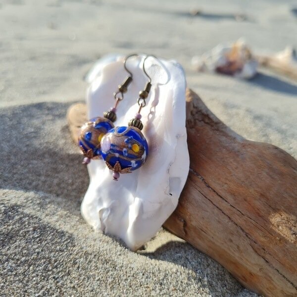 Ohrringe "Ozeanblau" - echtes Muranoglas & Bronze