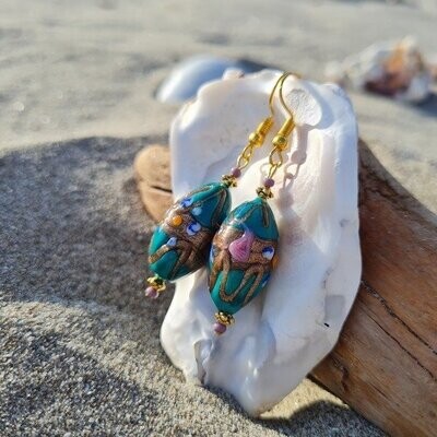 Ohrringe "Lagunengrün" - echtes Muranoglas & Gold - Olivenform