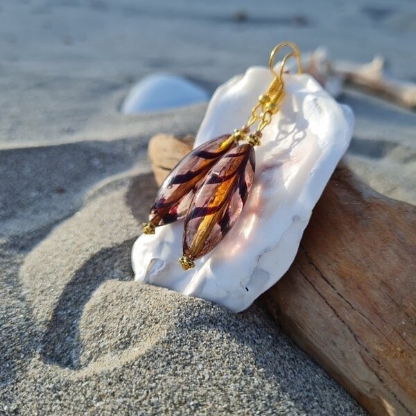 Ohrringe "Pavone" - echtes Muranoglas & Gold - Olivenform