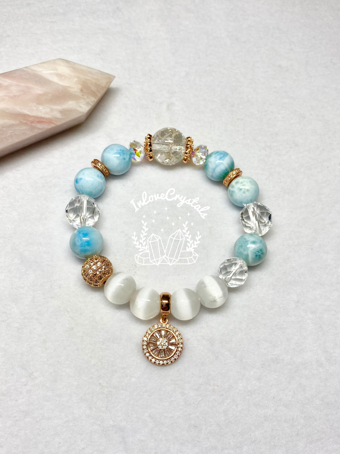 Larimar, Selenite &amp; Clear Quartz Bracelet (Sedna)