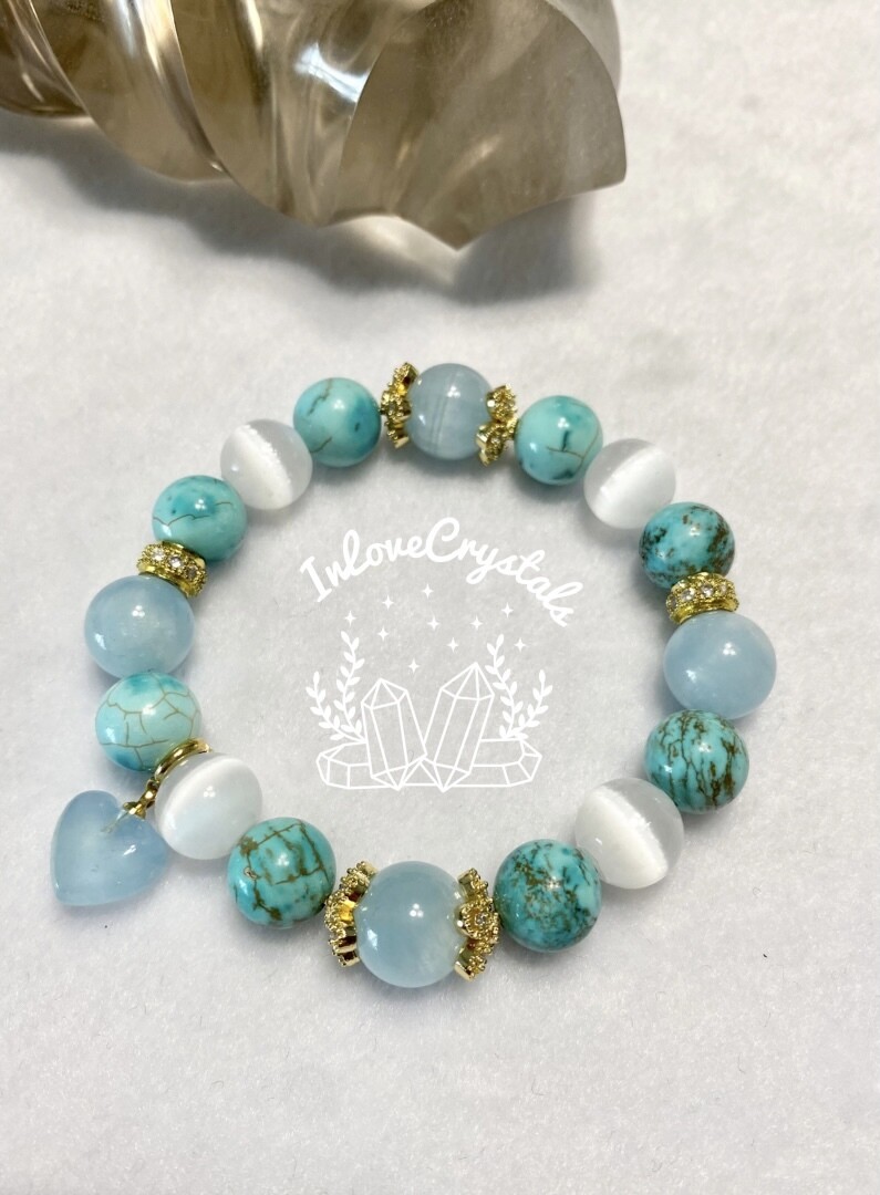 Turquoise, Aquamarine &amp; Selenite Bracelet (Sky)
