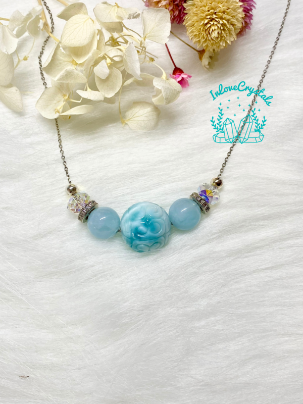 Larimar &amp; Aquamarine with 925 Silver Necklace (Avisa)