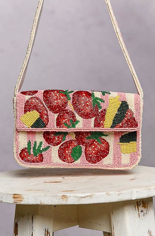 Strawberry Season Beaded Bag