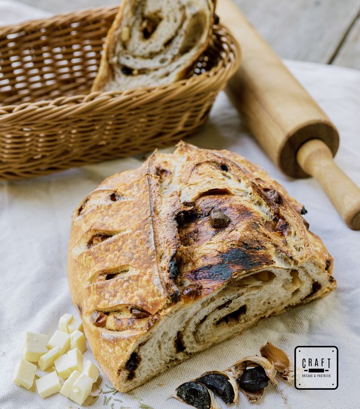 Black garlic and Cheddar Sourdough