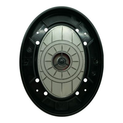Rear view of a black oval shaped headphone loudspeaker module.