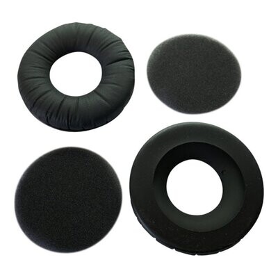 two donut shape black headphone  earpads and round foam infills shown against a white background