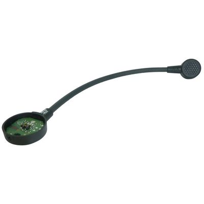 Black Sennheiser boom arm with dynamic mic and PCB connection board on a white background