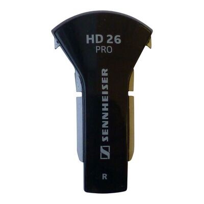 Black earshell plate with Sennheiser logo and HD 26 Pro text on a white background