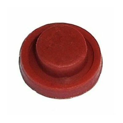 Sennheiser Round red button top cover with a two level cascade and ridge in between on a white background