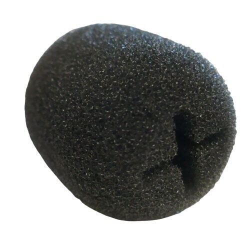 Sennheiser ME3 black foam mic windscreen with cross shape at one end for microphone entry point on a white background