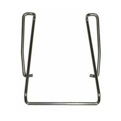 Folded steel wire belt clip with shaped ends for spring fit attachment to a Sennheiser bodypack on white background 