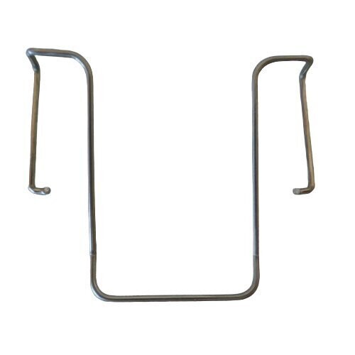 Metal thick wire formed into a "U" shape with metal shoulders and arms forming a sprung belt clip  
