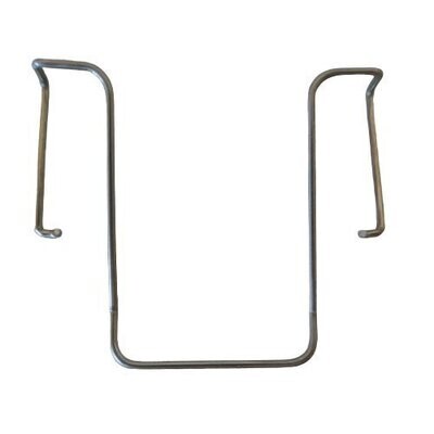 Metal thick wire formed into a "U" shape with metal shoulders and arms forming a sprung belt clip  