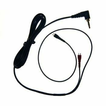 Sennheiser HD25 cable with ear-shell connectors of unequal cable lengths and a right angle 3.5mm jack on a white background