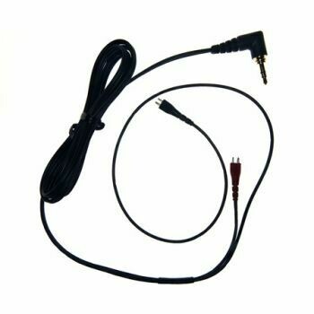 Sennheiser HD25 cable with ear-shell connectors of unequal cable lengths and a right angle 3.5mm jack on a white background