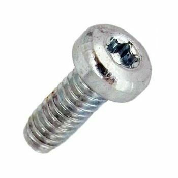 Metal screw with torx slotted head on a white background 