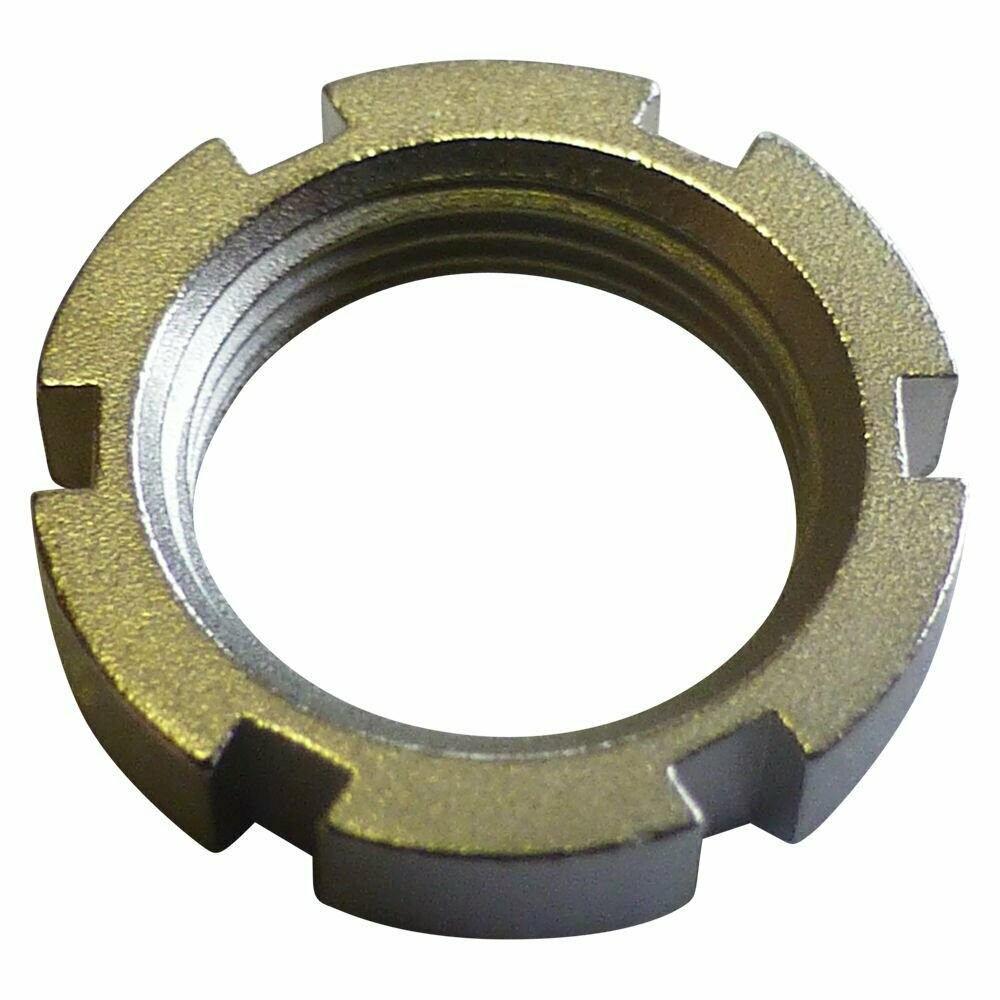 Ring nut for Lemo connector used on various models Sennheiser Metal threaded locking ring with notched outer edge for an antenna socket part 050780 shown on a white background