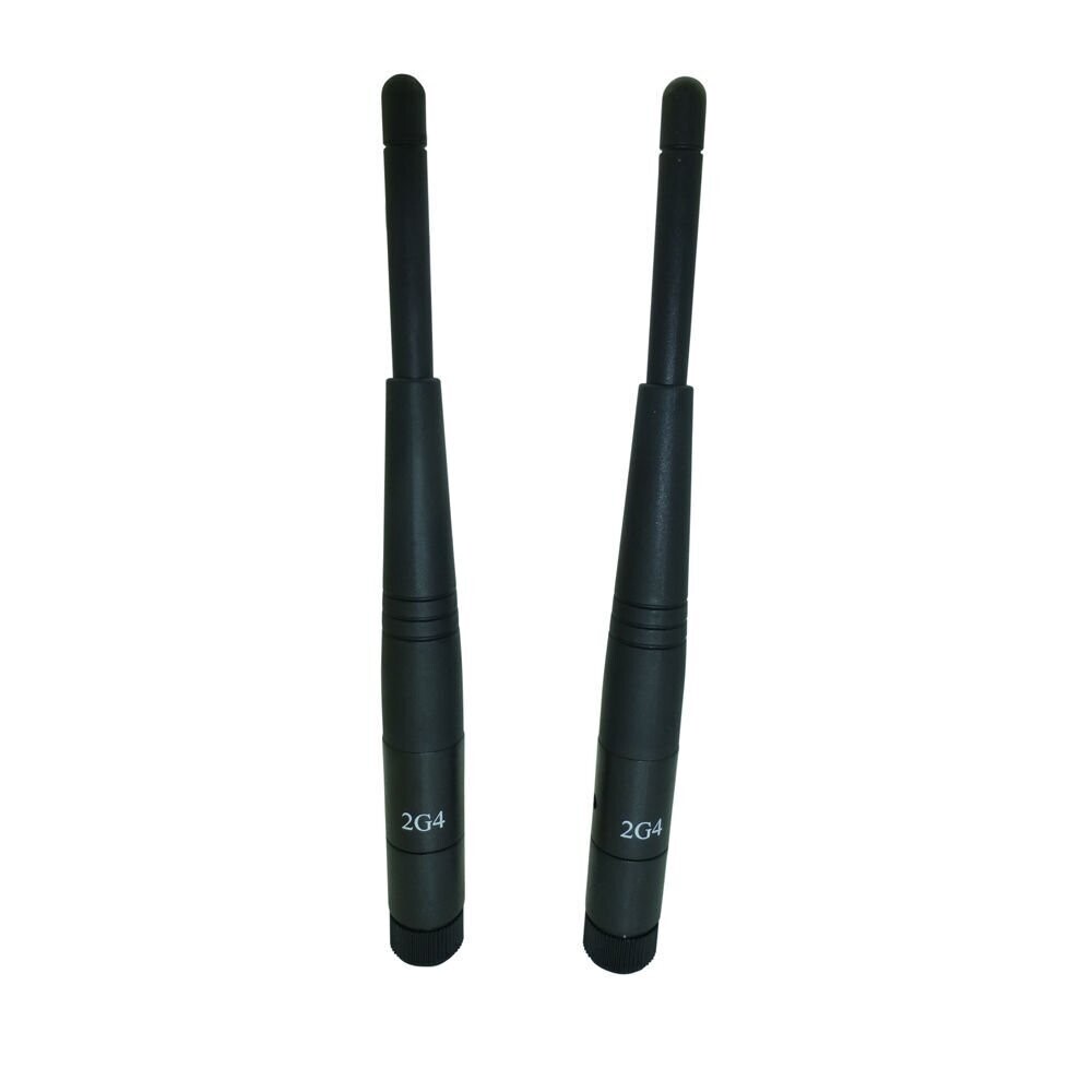 Two Sennheiser black upright panel mounting antennae 2G4 on a white background 