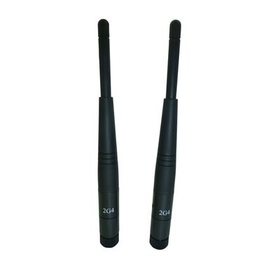 Two Sennheiser black upright panel mounting antennae 2G4 on a white background 