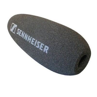 Sennheiser foam torpedo shape for camera mic showing entrance hole for mic to fit into on a white background 