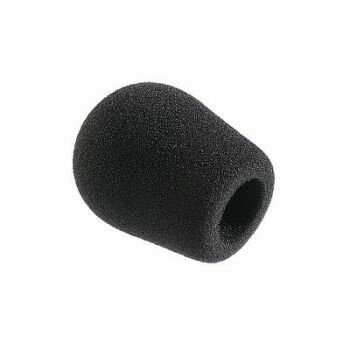 Black conical tapered microphone foam showing hole to insert a microphone on a white background