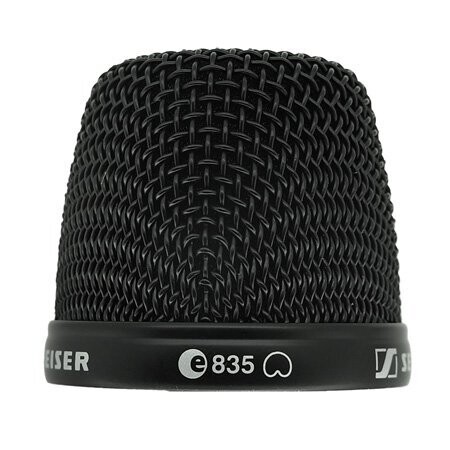 Black dome shape mic basket top section with e835 and cardioid symbol on a white background
