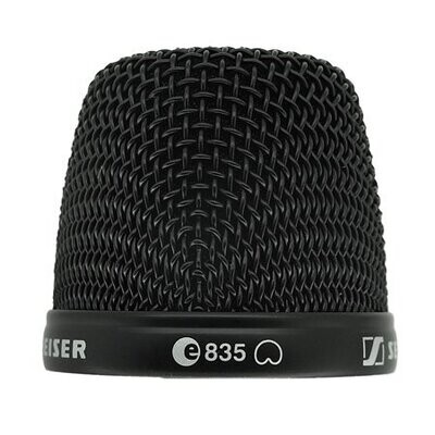 MMD 835-1 Mic capsule Basket top Black dome shape mic basket top section with e835 and cardioid symbol on a white background