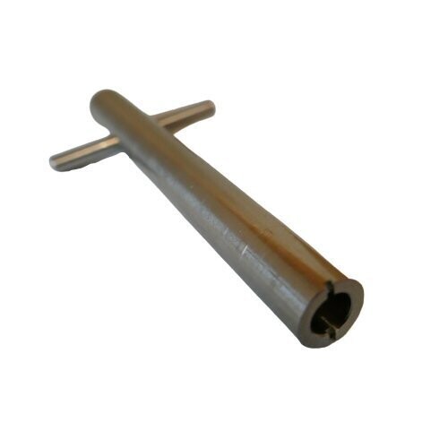 Unpainted metal "T" bar tool showing hollow slotted end against a white background part number 029065