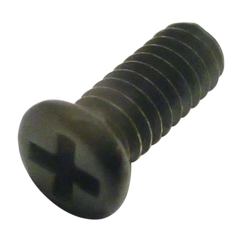 Sennheiser black cheese head screw with cross head slot on ahite background